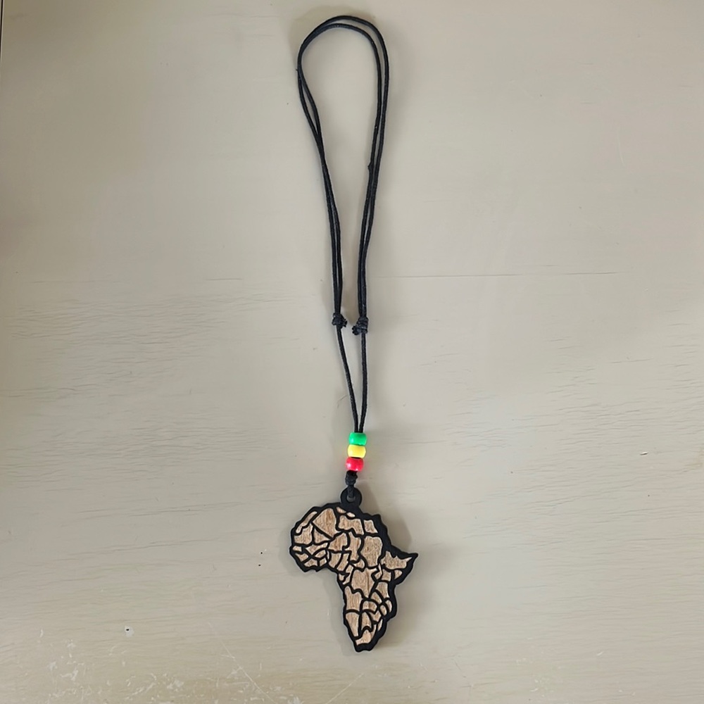 Adjustable Wooden Geographically Correct Map of Africa Necklace made in Ghana